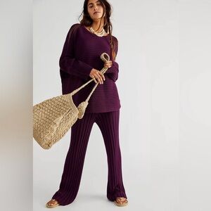 Free People Beach Wide Leg BLUE Knit Jumpsuit